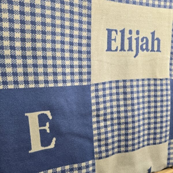 Custom Signature Gingham Blanket light blue front view