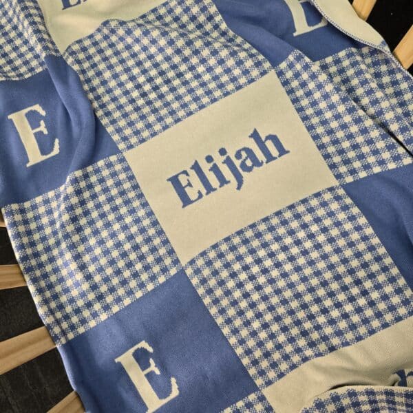 Custom Signature Gingham Blanket light blue front