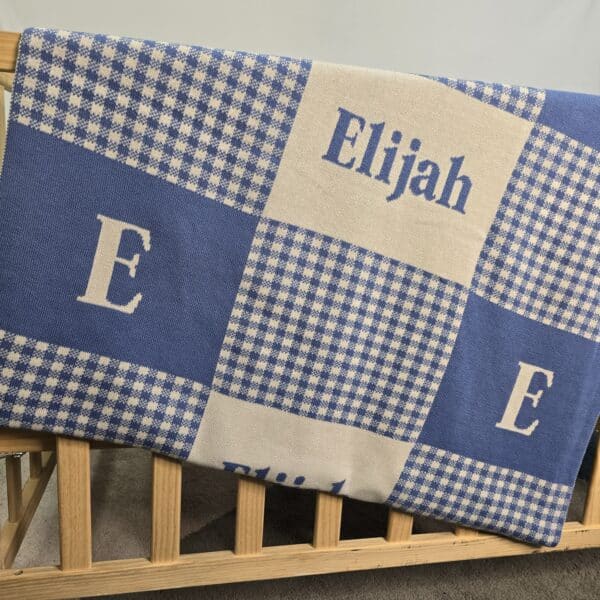 Custom Signature Gingham Blanket light blue
